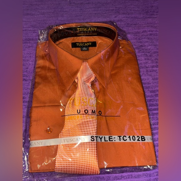 MENS TUSCANY LONG SLEEVE BUTTON DOWN ORANGE SHIRT SIZE XL - Picture 1 of 3